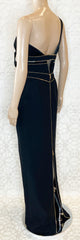 S/2009 L# 30 VERSACE ONE SHOULDER BLACK SILK LONG DRESS GOWN WITH HEART 42 - 6
