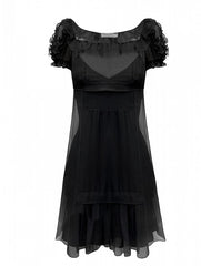 Vintage CHRISTIAN DIOR BLACK SILK FRILLS Dress Size S