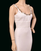 $4,745 NEW VERSACE CRYSTAL EMBELLISHED WHITE LONG DRESS GOWN  42 - 6