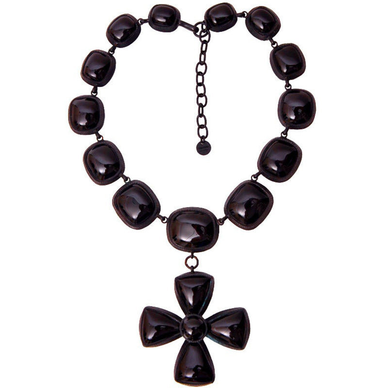TOM FORD VINTAGE PATE DE VERRE NECKLACE with CROSS and BLACK STONES