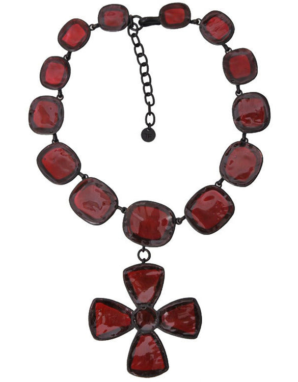 TOM FORD VINTAGE PATE DE VERRE NECKLACE with CROSS and RED STONES