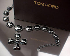 TOM FORD VINTAGE PATE DE VERRE NECKLACE with CROSS and BLACK STONES